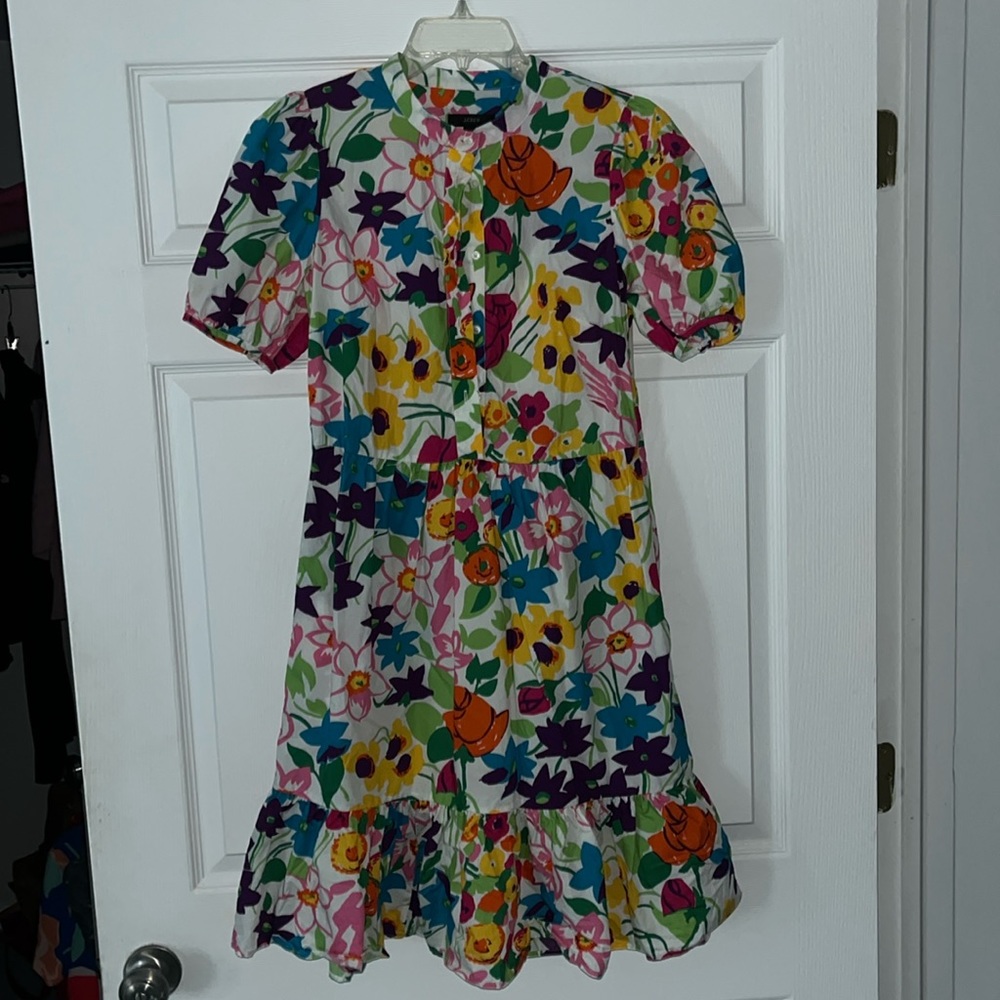 J Crew puff sleeve vibrant garden cotton dress size 4